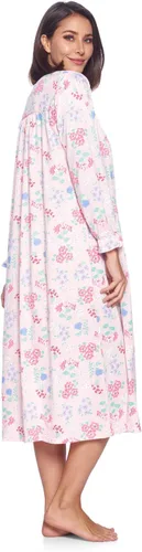 Vista 3 de Casual Nights Vestido de dormir floral de manga larga para mujer, camisón Henley de longitud completa