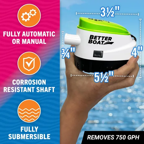 Vista 4 de Bombas de sentina automáticas para barcos 12 V 750 GPH Bomba de sentina automática sumergible con interruptor de flotador integrado, salida de 3/4