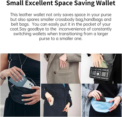 Vista 6 de Cartera pequeña de piel suave para mujer, con bloqueo RFID, con bolsillo con cremallera, billetera plegable, color negro