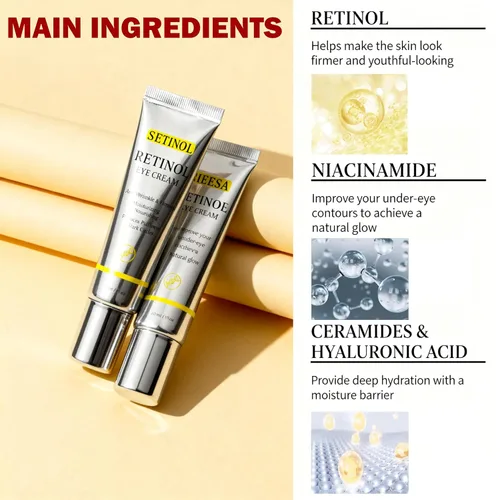 Vista 3 de Crema de ojos de retinol con niacinamida, ácido hialurónico y vitamina E – Suero hidratante debajo de los ojos para ojeras visibles, apariencia
