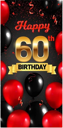 Vista 11 de Cartel de feliz cumpleaños 15 cumpleaños rojo y negro telón de fondo para cabina de fotos, globos de vítores a 15 años de edad, decoración temática