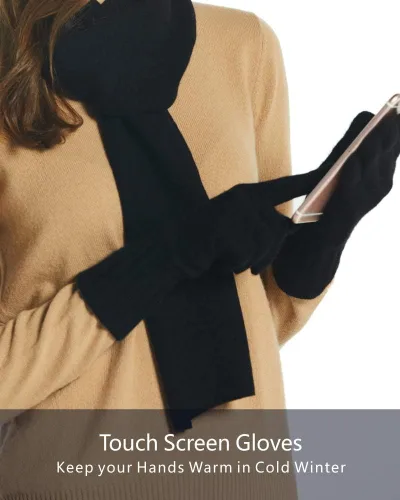 Vista 7 de EURKEA Conjunto de bufanda de cachemira 100% pura para mujer, guantes, gorro y caja de regalo
