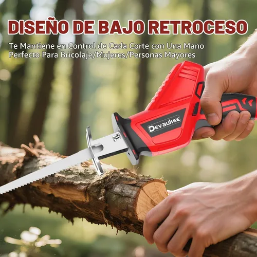 Vista 4 de Sierra de recíproca inalámbrica Devaukee 20V alimentada por batería, sierra de vaivén eléctrica 0-3500SPM con 4 cuchillas, velocidad variable