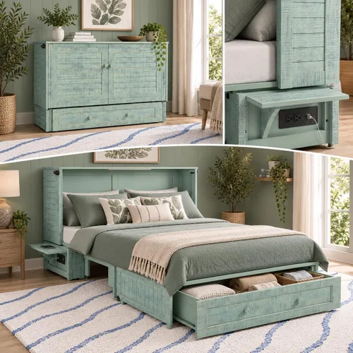 Vista 12 de Night & Day Muebles Poppy - Cama de madera flotante cepillada con colchón Murphy, Queen