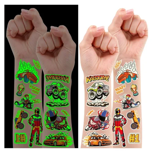 Vista 7 de Partywind 380 estilos (30 hojas) tatuajes luminosos para niños, estilos mixtos, calcomanías temporales con sirena/dinosaurio/espacio exterior/pirata