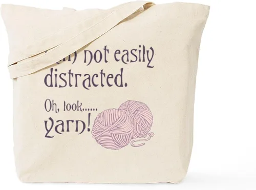 Vista 13 de CafePress Distracted by Yarn - Bolsa de compras de lona beige natural reutilizable