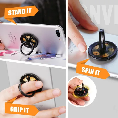 Vista 3 de Soporte para anillo de dedo, rotación de 360°, giratorio para teléfono celular, soporte con agarre universal [lavable/reutilizable] para Negro