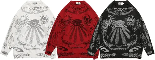 Vista 3 de Suéter gótico, suéter oscuro, suéter Harajuku, ropa deportiva, casual, con estampado de cabeza, suéter térmico de calle, hip hop