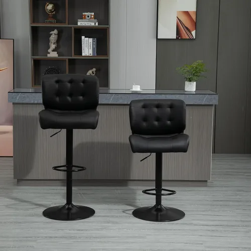 Vista 3 de HOMCOM Juego de 2 taburetes de bar de altura de mostrador con asiento ajustable, color negro