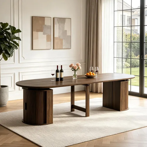 Vista 13 de SSLine Mesa de comedor extensible ovalada para 4 a 10 personas, mesa de cocina expandible de 63 a 94 pulgadas de largo con base de almacenamiento