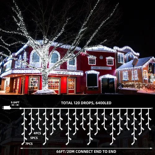 Vista 2 de Aurelema 640 luces LED de Navidad para exteriores, extra largas, 8 modos, impermeables, con 120 gotas, guirnalda de luces colgantes con control