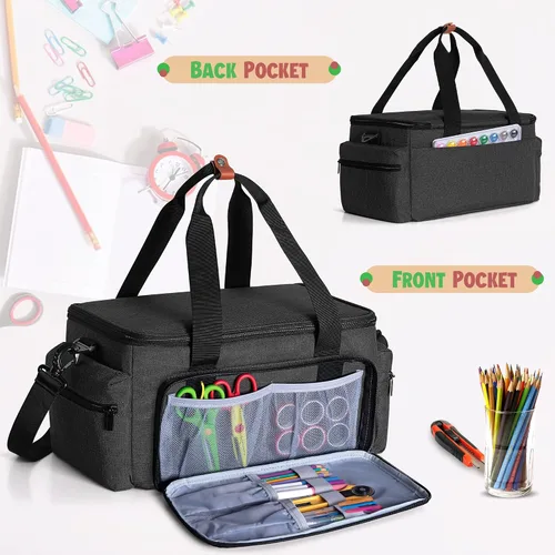 Vista 3 de LUXJA Bolsa de manualidades de gran capacidad con correa para el hombro, bolsa de manualidades para arte, álbumes de recortes o suministros de Negro