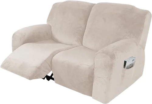 Vista 14 de vctops Fundas reclinables de felpa de terciopelo de lujo, 4 piezas, fundas elásticas y suaves para sofá, protector antideslizante de muebles