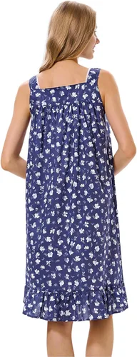Vista 5 de IZZY + TOBY Camisones de algodón ligero para mujer, camisón de algodón sin mangas, camisón de media pantorrilla para mujer
