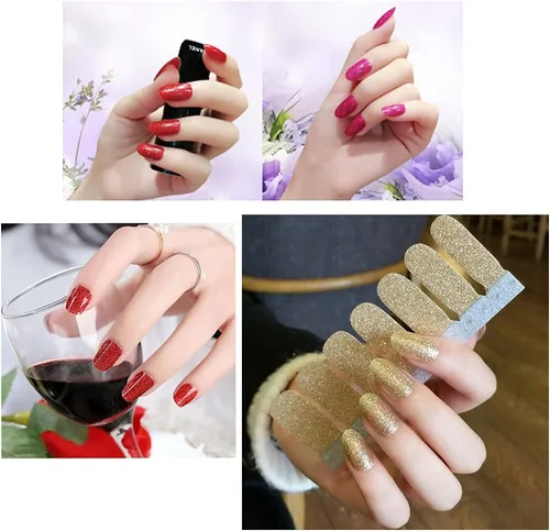 Vista 5 de 12 hojas de esmalte de uñas con purpurina, tiras de esmalte de uñas de color sólido, calcomanías de esmalte de uñas de envoltura completa