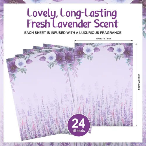 Vista 2 de 24 hojas de forros perfumados para cajones de 15.7 x 22.8 pulgadas, color lavanda, papel no adhesivo, estampado floral perfumado para armario