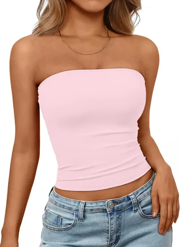 Vista 17 de Trendy Queen Top corto bandeau sin tirantes para mujer Blanco