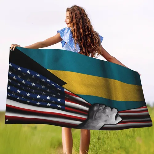 Vista 5 de Bandera estadounidense y bandera de las Bahamas de las Bahamas para exteriores de 3 x 5 pies, tres capas de tela para coser a doble cara, impresión