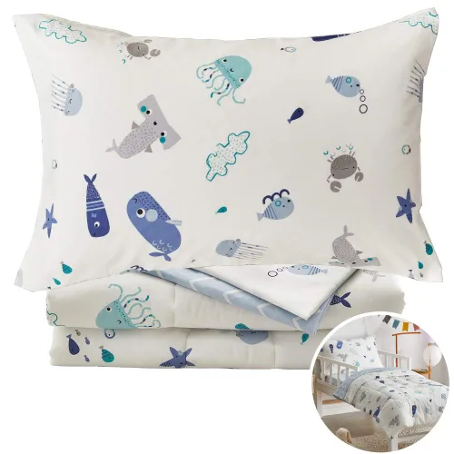 Vista 6 de Joyreap Juego de ropa de cama de algodón de 4 piezas para niños y niñas, diseño reversible con temática de dinosaurios, color crema y naranja