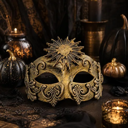 Vista 6 de LOGOFUN Retro Romano Sol Dios Máscara Veneciana Mascarada Cara Prop - Oro