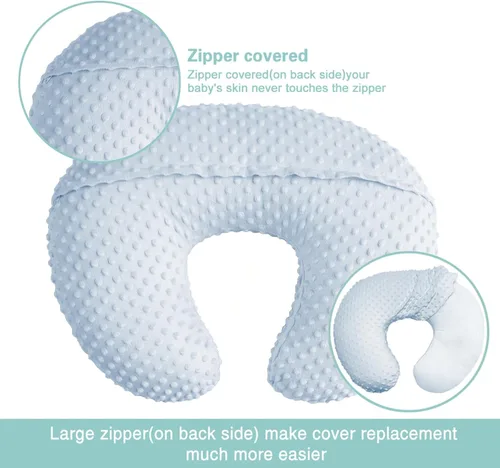 Vista 3 de Minky - Funda de almohada de lactancia en forma de U para bebé, niño y niña, solo funda (azul marino y beige claro, paquete de 2)