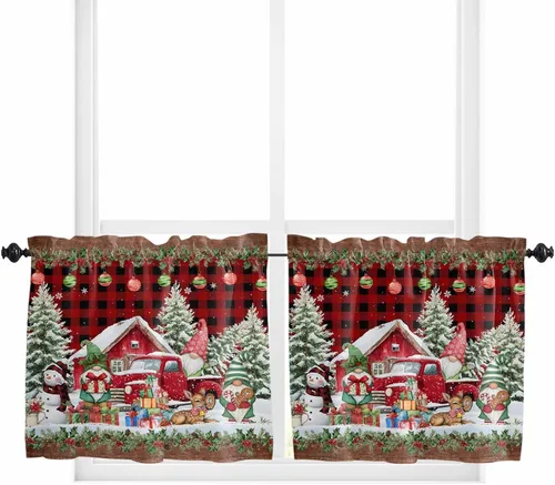 Vista 32 de Cenefas de Navidad de invierno para ventanas, cortinas de cocina con bolsillo para barra, cortinas con aislamiento térmico para ventana de baño