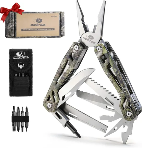 Vista 11 de MOSSY OAK Multiherramienta, cuchillo de bolsillo de acero inoxidable 21 en 1 con funda de destornillador, alicates autobloqueantes con funda