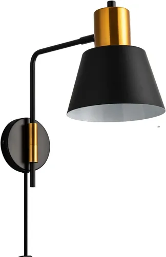Vista 8 de Juego de 2 apliques de pared modernos con brazo oscilante para enchufar, luces de pared negras giratorias con cable de encendido/apagado