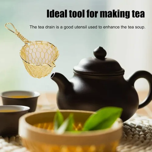 Vista 7 de Infusor de té de cobre colador de malla densa reutilizable filtro de tetera de hojas sueltas con mango largo para tetera