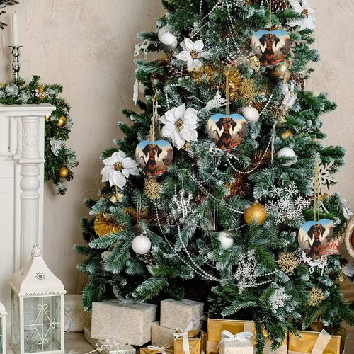 Vista 7 de I Love My Dog Dachshunds Adornos de Navidad de cerámica adorno de corazón para árbol de Navidad, corazón colgante de cerámica para árbol de Navidad