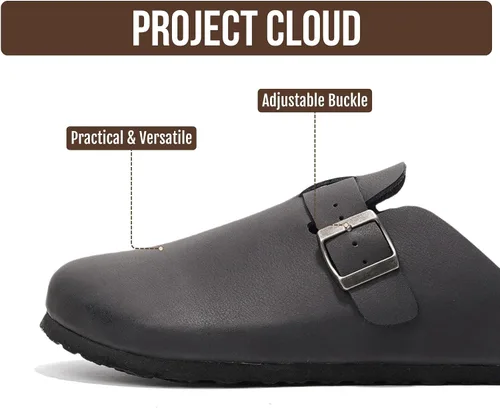 Vista 4 de Zuecos de cuero genuino 100% de grano completo para hombres - Zapatos de Negro
