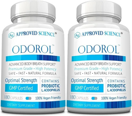 Vista 6 de Approved Science Odorol - Refresca el mal aliento y el olor corporal, 3 botellas, 60 cápsulas por botella