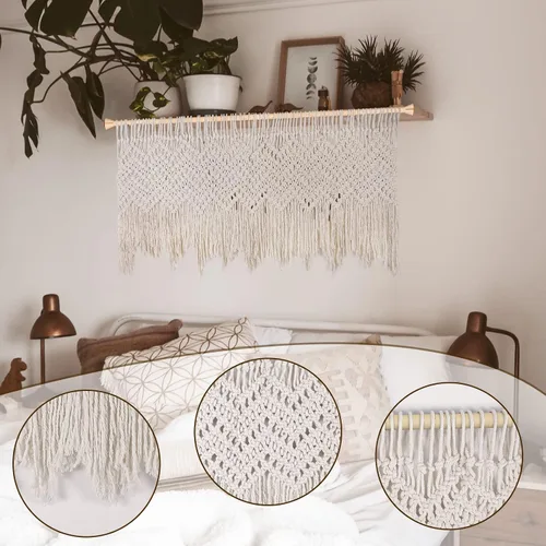 Vista 5 de Cortina bohemia de macramé con cenefa, 47 pulgadas de ancho x 22 pulgadas de largo (beige), casual, filtro de luz, sin forro, adulto, unisex