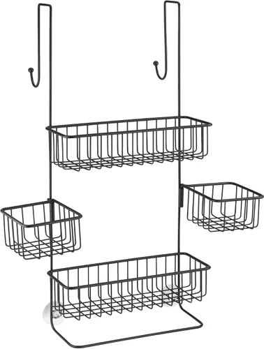 Vista 3 de iDesign Metalo - Organizador de ducha para baño, sobre la puerta, con cestas de almacenamiento para champú, acondicionador, jabón, color negro mate