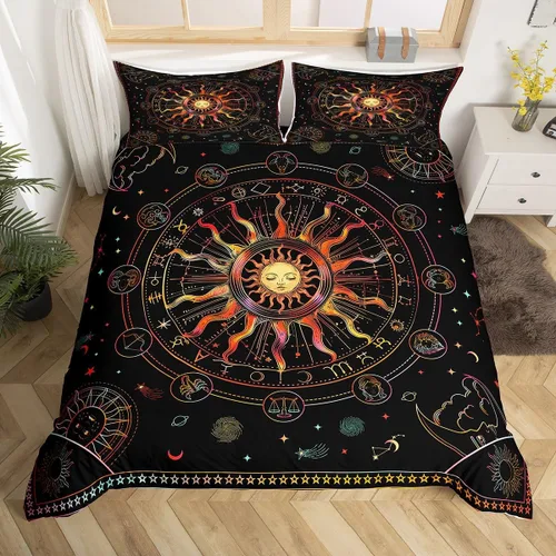 Vista 46 de Juego de funda de edredón de dibujos animados con lazo, tamaño individual, juego de ropa de cama a cuadros geométricos coloridos, decoración