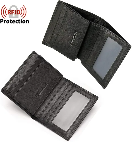 Vista 5 de Billetera para hombre con 2 ventanas de identificación RFID de piel suave con bolsillo frontal pequeño
