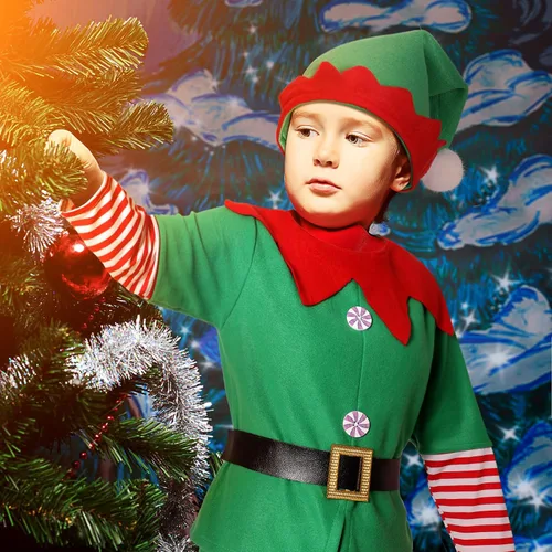 Vista 7 de Geyoga Disfraces de Navidad lindos trajes incluyen zapatos con sombrero y otros accesorios para niños cosplay (niño, L)