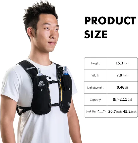 Vista 2 de AONIJIE Running Hydration Vest for Women Men 8L Hydration Backpack Hiking Multiple Pocket Designs Lightweight Breathable for Climbing, Marathon &
