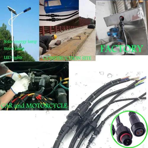 Vista 2 de Conector impermeable de 2 cables, conector LED macho hembra de 16 AWG de 2 pines con cable de extensión IP65, 7.9 in para automóvil, tira de luces