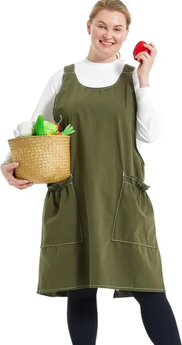 Vista 16 de Delantales grandes de talla grande para mujer con bolsillos de algodón y lino para hornear cocina