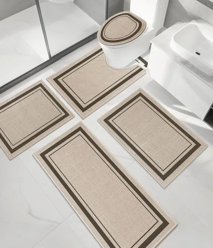 Vista 46 de chakme Juego de 2 alfombras de baño ultrafinas, absorbentes, antideslizantes, lavables a máquina, color beige oscuro, 17 x 24 pulgadas + tapete