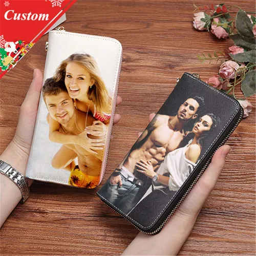 Vista 9 de Personality - Cartera de cuero para mujer, bolso de mano, tarjeteros, billeteras personalizadas, fotos, carteras para imprimir cualquier foto, Negro