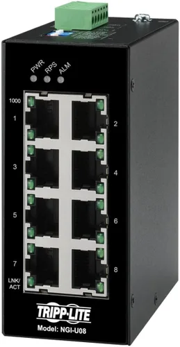 Vista 14 de Tripp Lite Conmutador Ethernet Gigabit PoE+ administrado industrial de 8 puertos de capa 2, puertos RJ45 de 10/100/1000 Mbps, montaje DIN