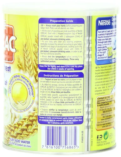 Vista 4 de Nestle Cerelac, miel y trigo con leche (de 12 meses), latas de 14.11 onzas (paquete de 4)