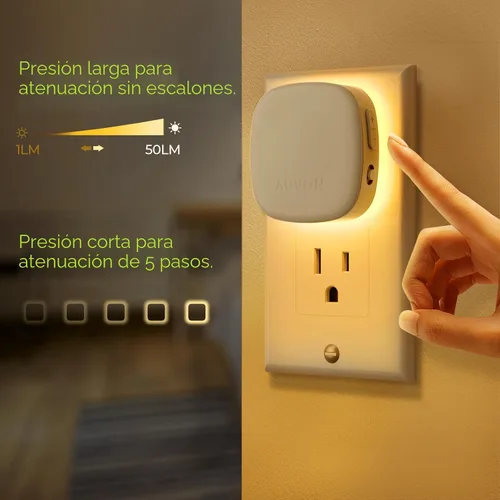 Vista 5 de AUVON - Luz nocturna LED enchufable con retroiluminación y sensor de movimiento y sensor de atardecer a amanecer, luz nocturna regulable de luz