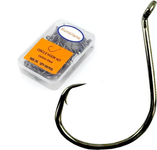 Vista 8 de Ganchos circulares para pesca de gato, 50/100 unidades, ganchos circulares de pesca de pulpo, agua salada, agua dulce para bagre lubina Redfish 1/0