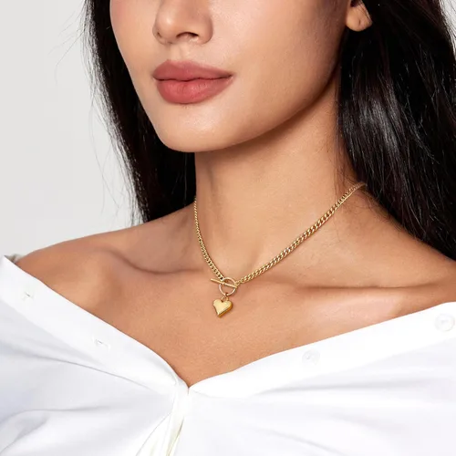 Vista 2 de Zeffy - Lindo collar de corazón chapado en plata/oro de 18 quilates, collar de cadena con dije de corazón pequeño para mujer, joyas delicadas