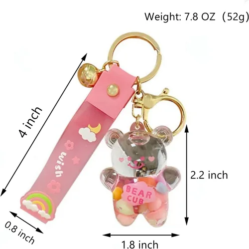 Vista 6 de Llavero Kawaii con diseño de oso líquido flotante de arena movediza, lindo llavero, bolsa, pulsera con dije para mujeres y niñas