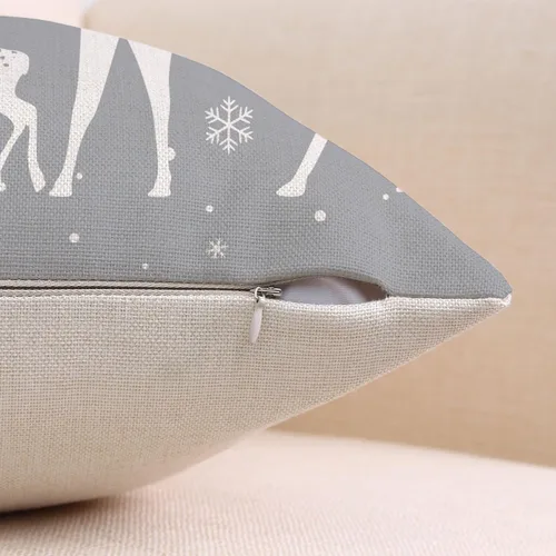 Vista 4 de Juego de 2 fundas de almohada de Navidad grises de 18 x 18 pulgadas, juego de 2 fundas cuadradas decorativas de lino con copos de nieve de ciervos