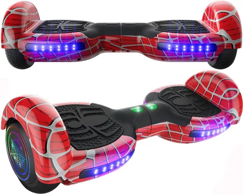 Vista 9 de Hoverboard con patrón de araña para niños de 6 a 12 años, con altavoz Bluetooth y luces LED, tabla deslizante de 6.5 pulgadas, certificado